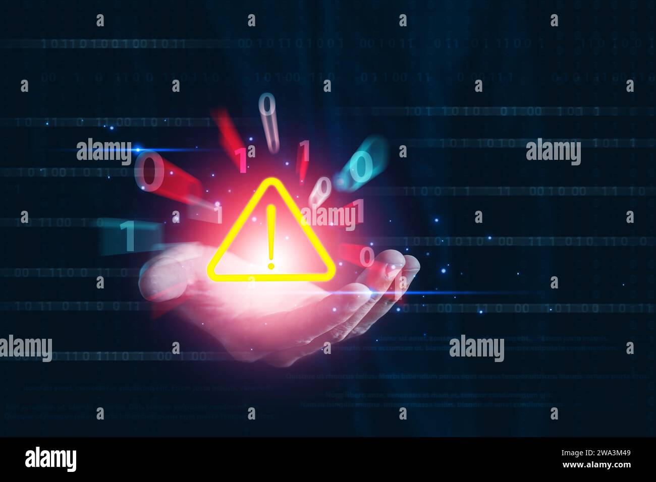 System hacked warning alert, Cyberattack computer network, Cybersecurity, Notification error maintenance, Virus cybercrime, Identity theft, Data Stock Photo