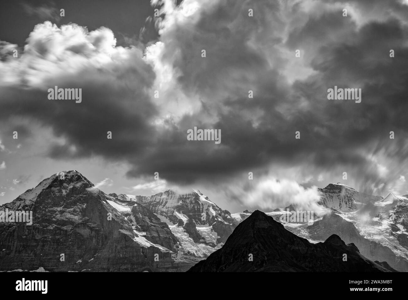 Eiger, Monch, Jungfrau and Silberhorn, from Mannlichen, Bernese Alps, Switzerland Stock Photo