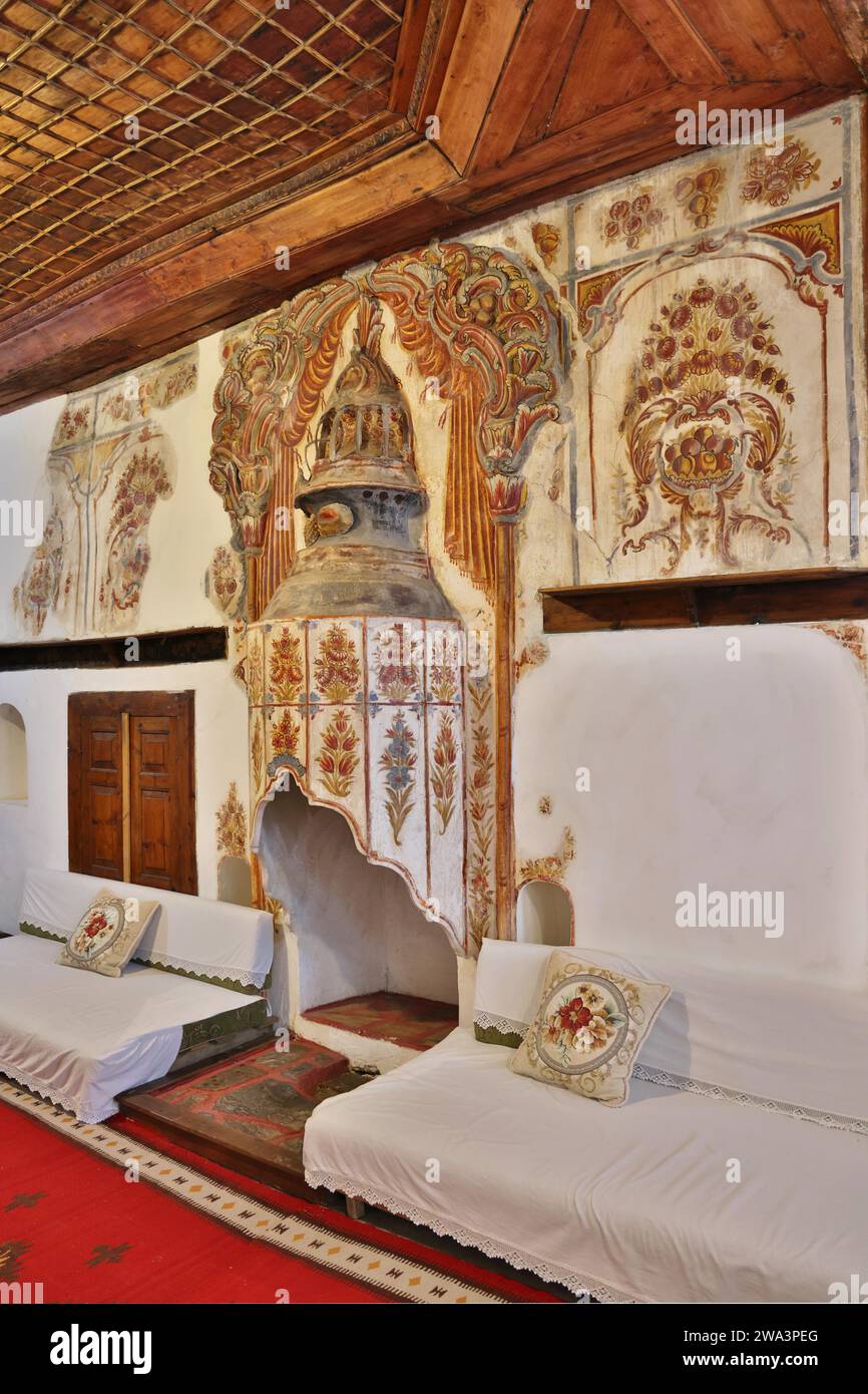 Magnificently decorated historic interior, gents, Skenduli House, museum, Gjirokastra, Albania, Europe Stock Photo