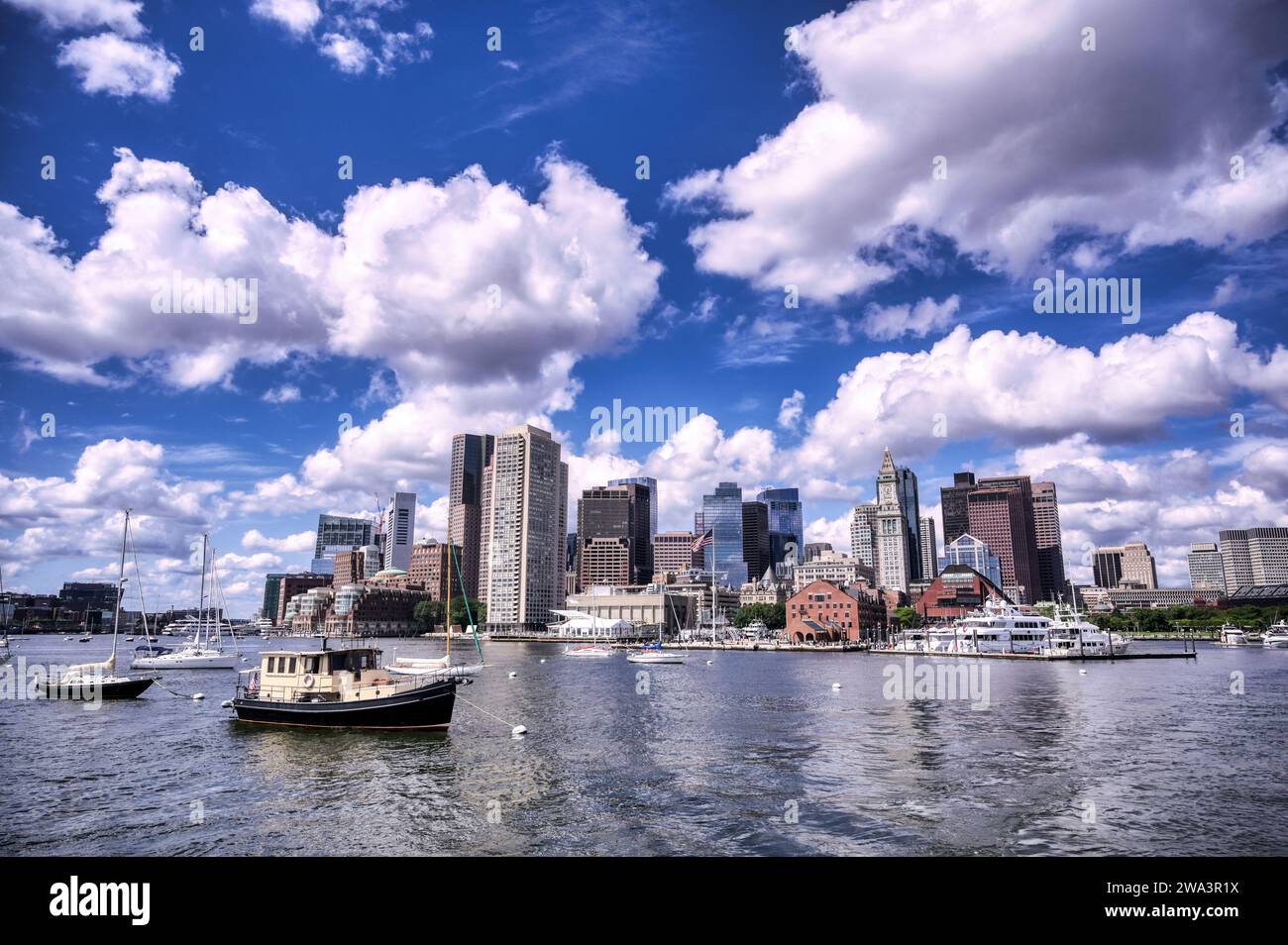 The Boston, Massachusetts skyline from Boston Harbor. Stock Photo