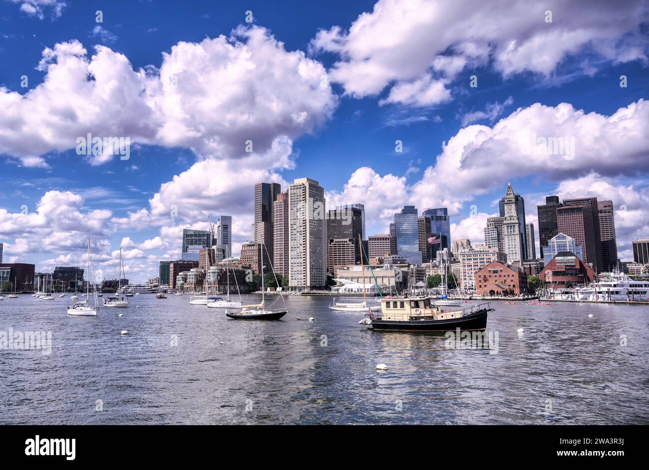 The Boston, Massachusetts skyline from Boston Harbor. Stock Photo