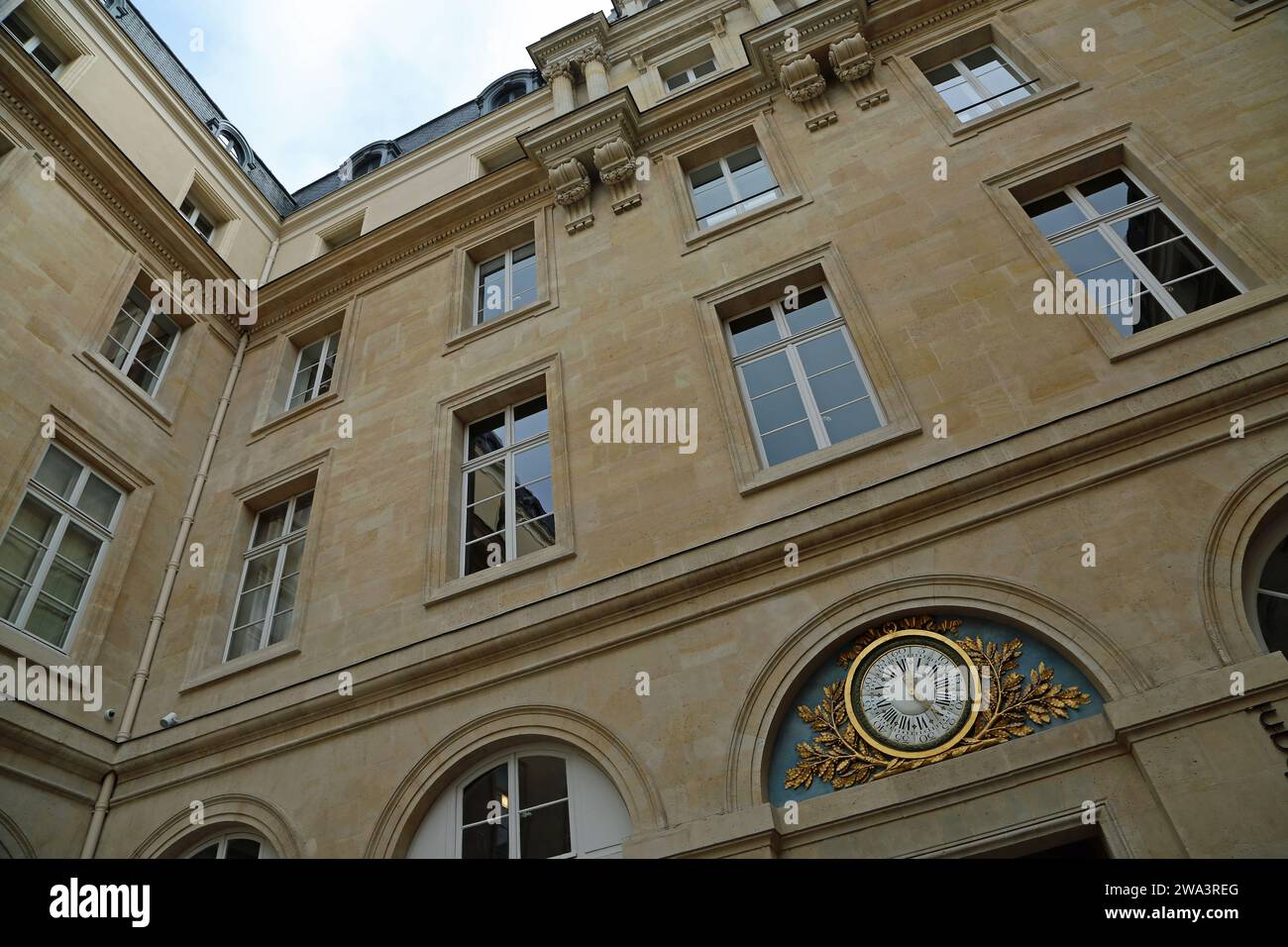 Courtyard with the clock - Hotel de la Marine - Paris, France Stock Photo