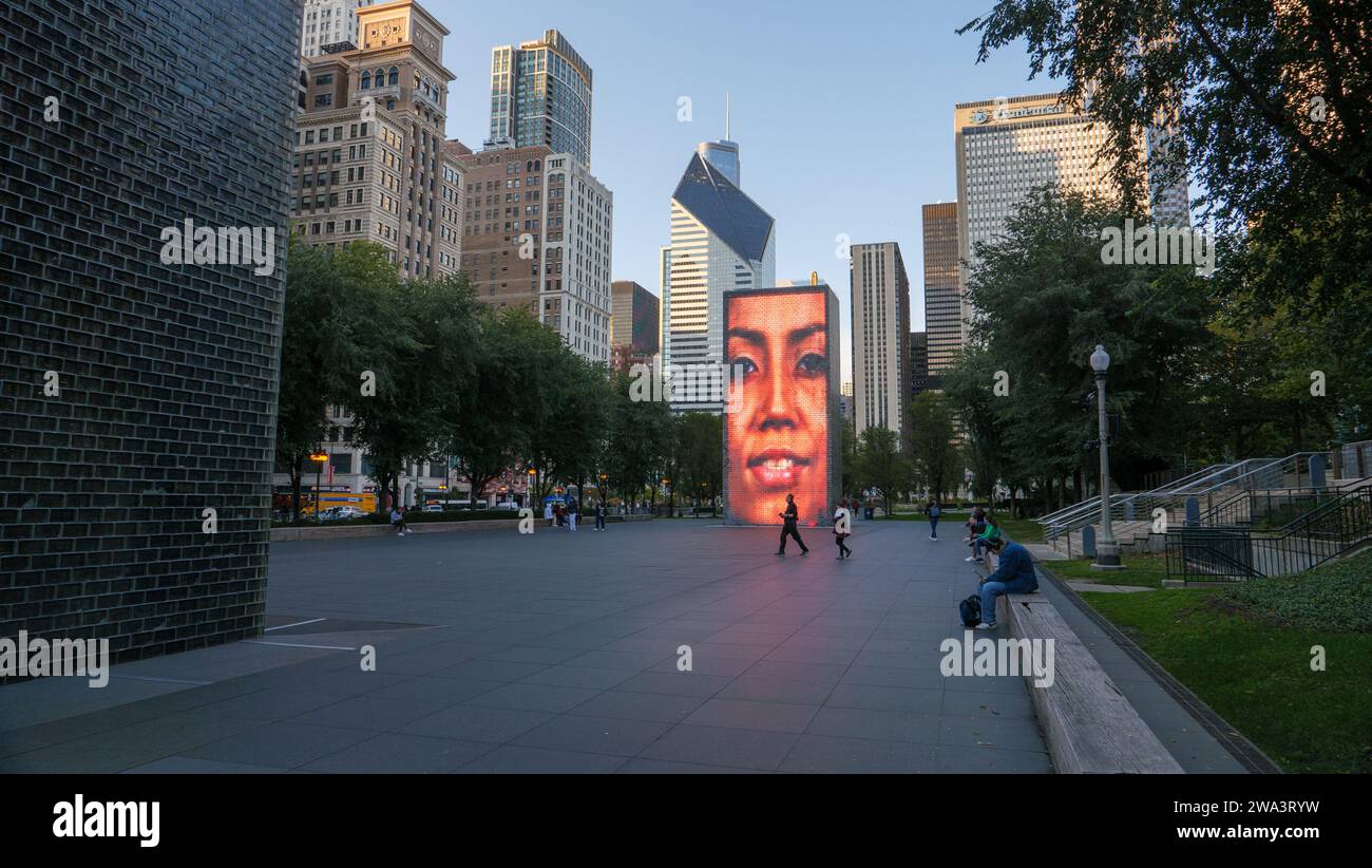 Crown Fountain, Millennium Park, Chicago, Illinois. Water turned off for winter. Stock Photo