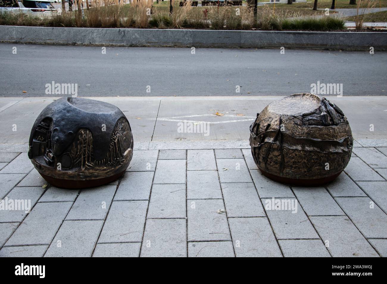 Indigenous contributions bronze sculpture on Peel Street in downtown