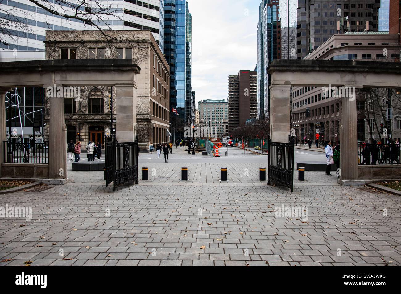 Roddick Gates to McGill University on Sherbrooke Street in Montreal, Quebec, Canada Stock Photo