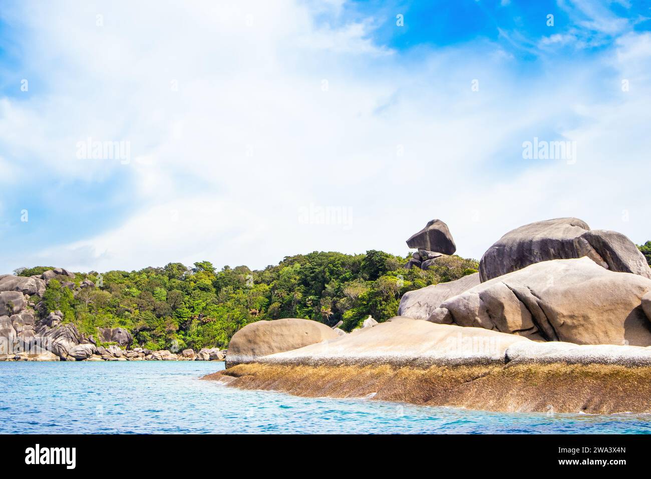 The rocky shore of the Similan Islands in Thailand - most famous islands with paradise views and snorkeling and diving spots Stock Photo