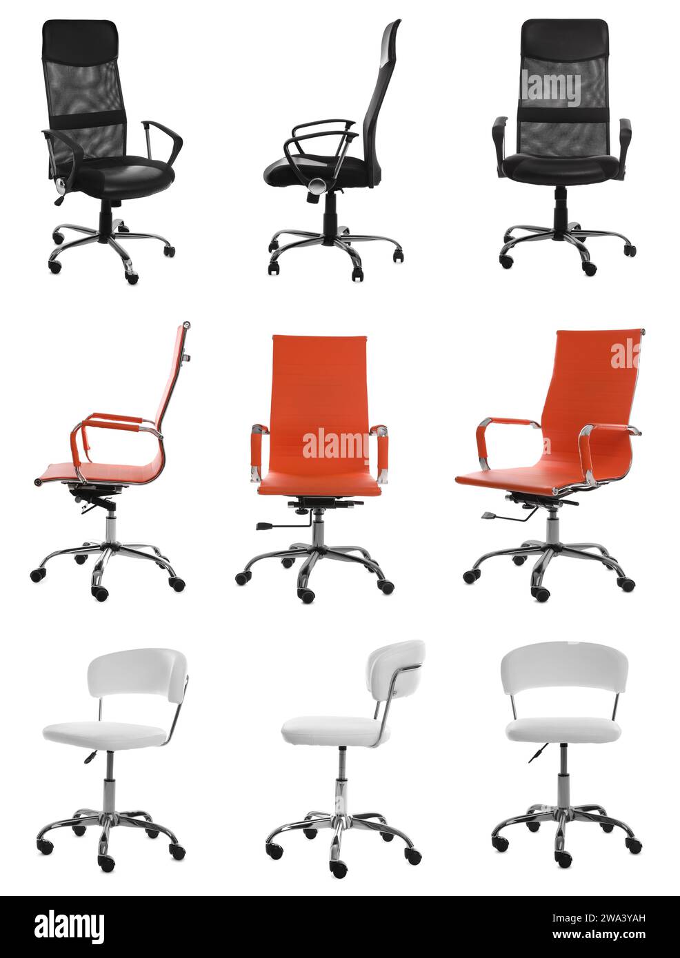 Different office chairs isolated on white, set Stock Photo Alamy