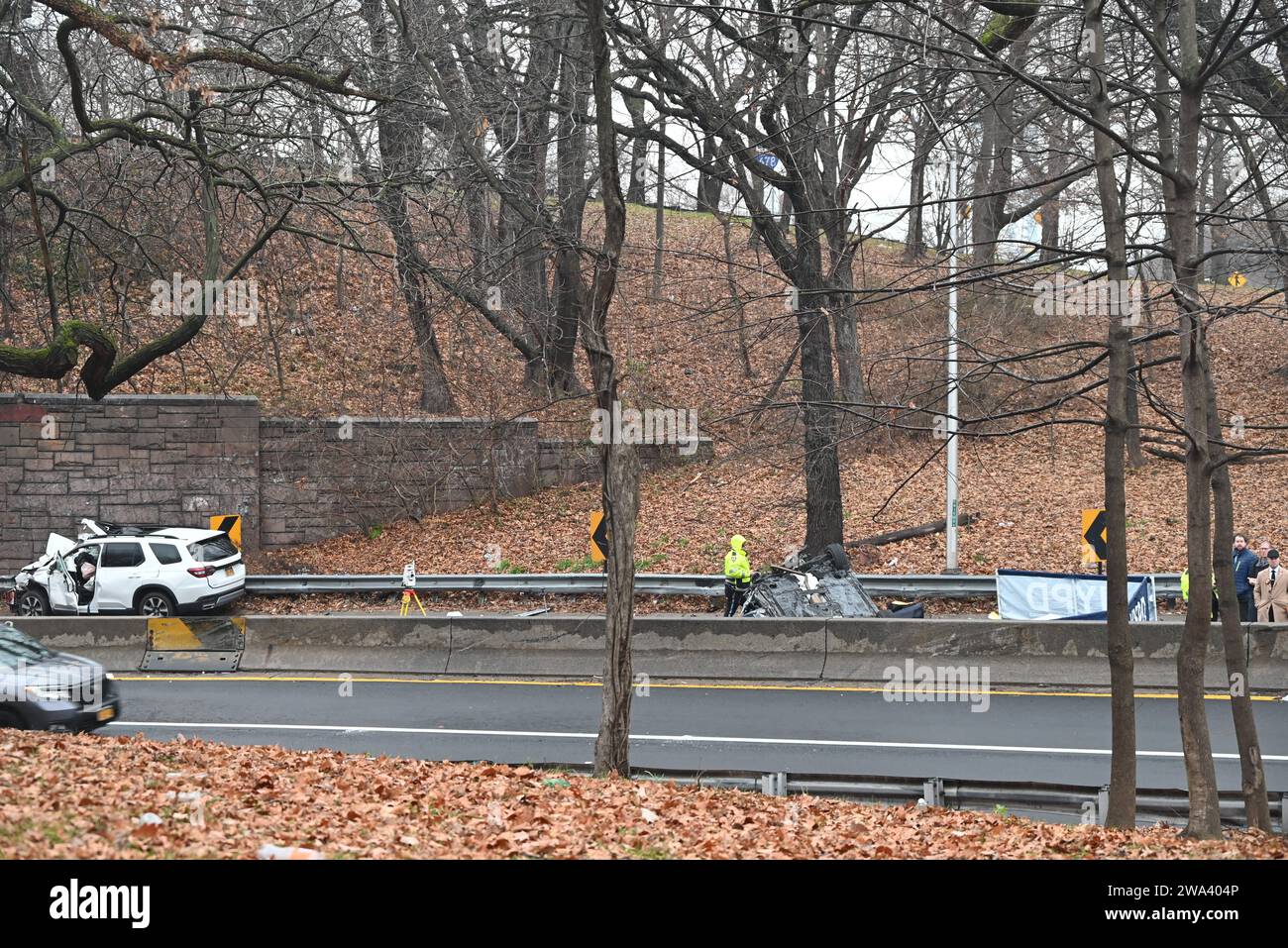 Queens, New York, USA. 01st Jan, 2024. One of the vehicles involved in