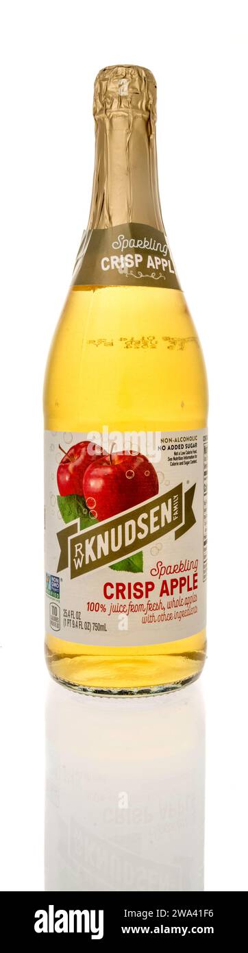 Winneconne, WI - 23 December 2023: A bottle RW knudsen family sparkling crisp apple drink on an isolated background. Stock Photo