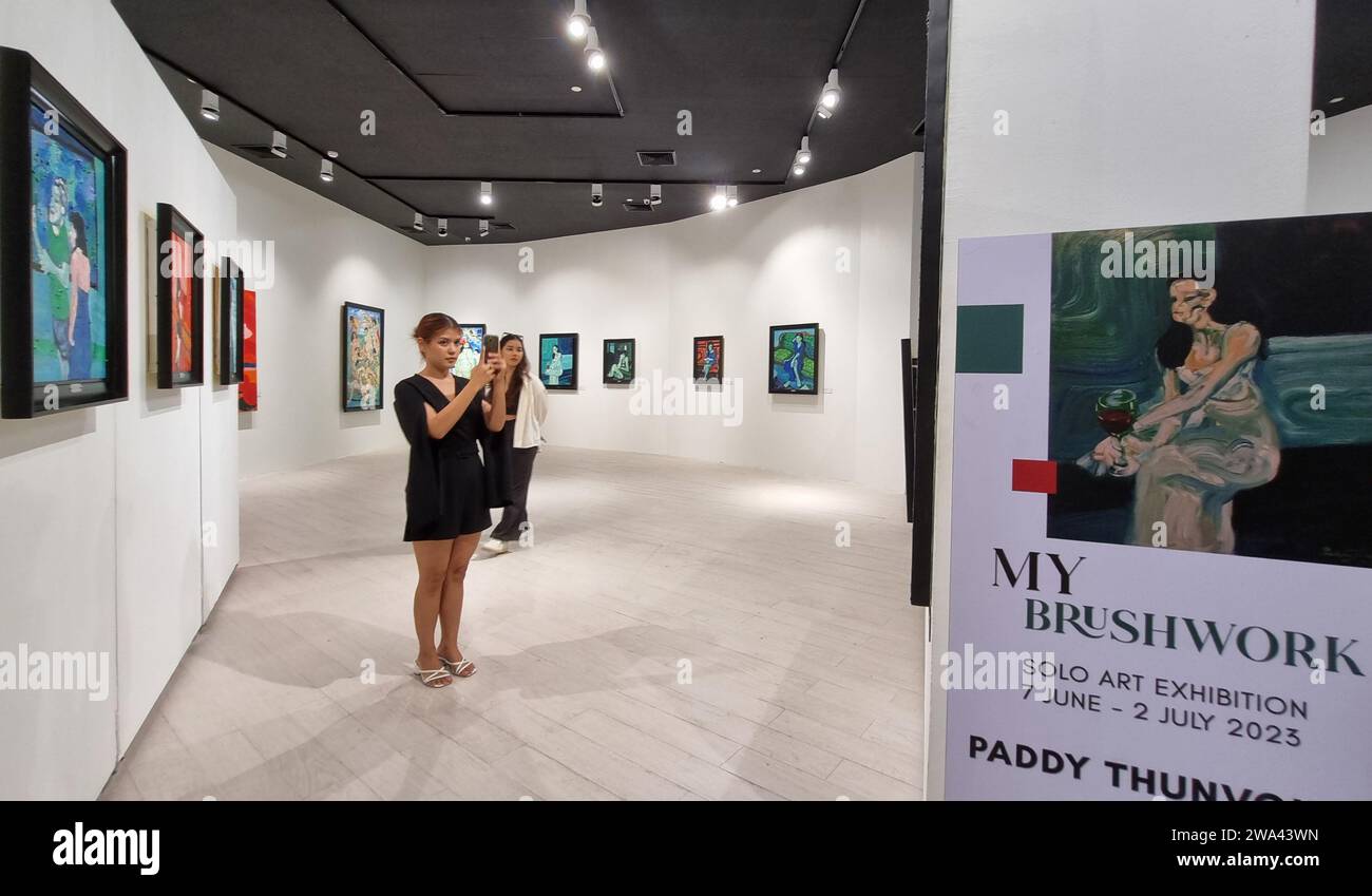 Bangkok, Thailand - June 10, 2023 : Thai Contemporary Art 'My Brushwork' Solo art Exhibition by Paddy Thunvong at Iconsiam, Bangkok, Thailand. Stock Photo