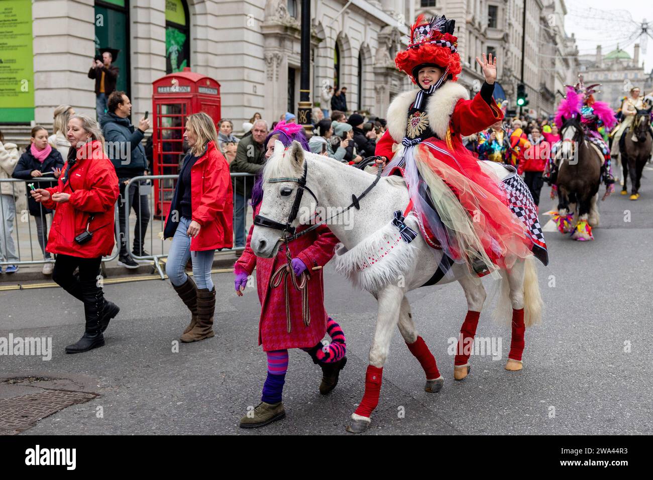 London Uk 01st Jan 2024 A Performer In Costumes Seen Riding Horses During The London New Years Day Parade The London New Years Day Parade Lnydp Is An Annual Parade Through The Streets Of The West End Of London On 1 January Since 1987 This Year More Than 8000 Performers Dance Their Way From Green Park To The Palace Of Westminster On The First Day Of 2024 And Attracted Viewings From Hundreds Of Thousands Of Tourists Credit Sopa Images Limitedalamy Live News 2WA44R3 