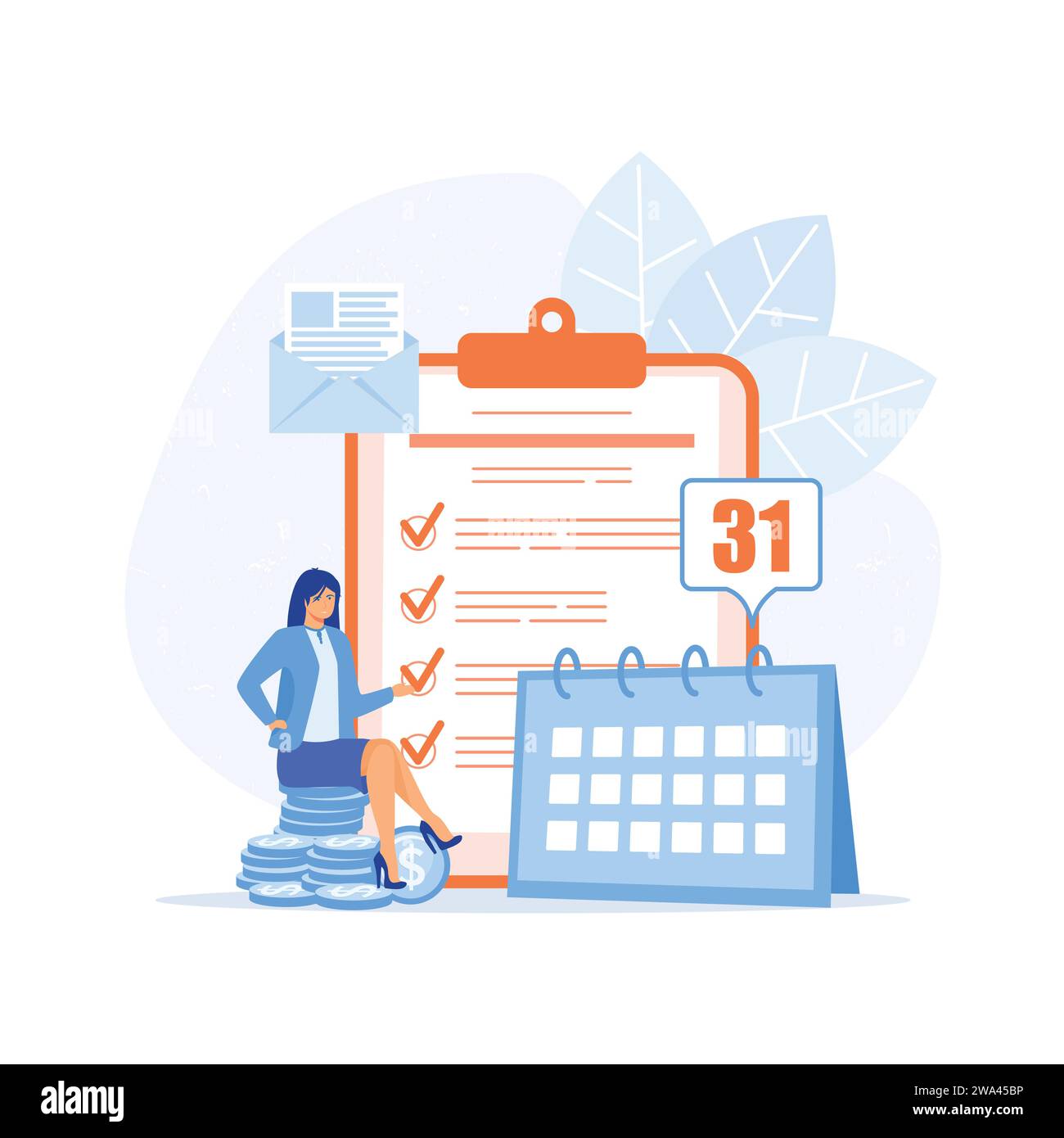 Payroll income. salary payment annual bonus. payout with paper, calculator, and people, flat vector modern illustration Stock Vector