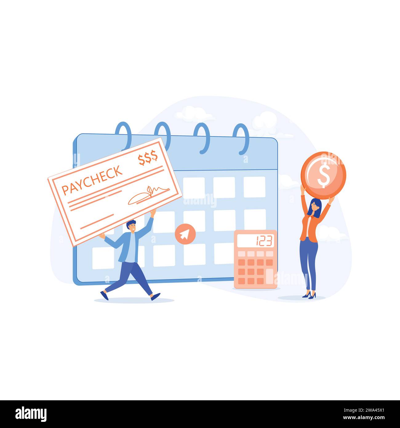 Paycheck concept. Paycheck cash, payroll check, revenue payment, paper document, electronic direct deposit flat vector modern illustration Stock Vector