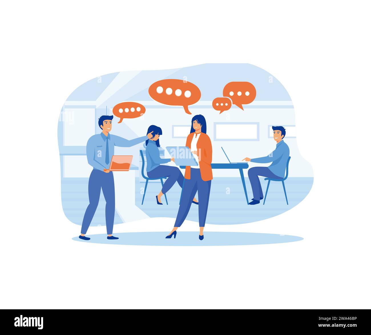 Work talk and discussion. People in office having business conversation