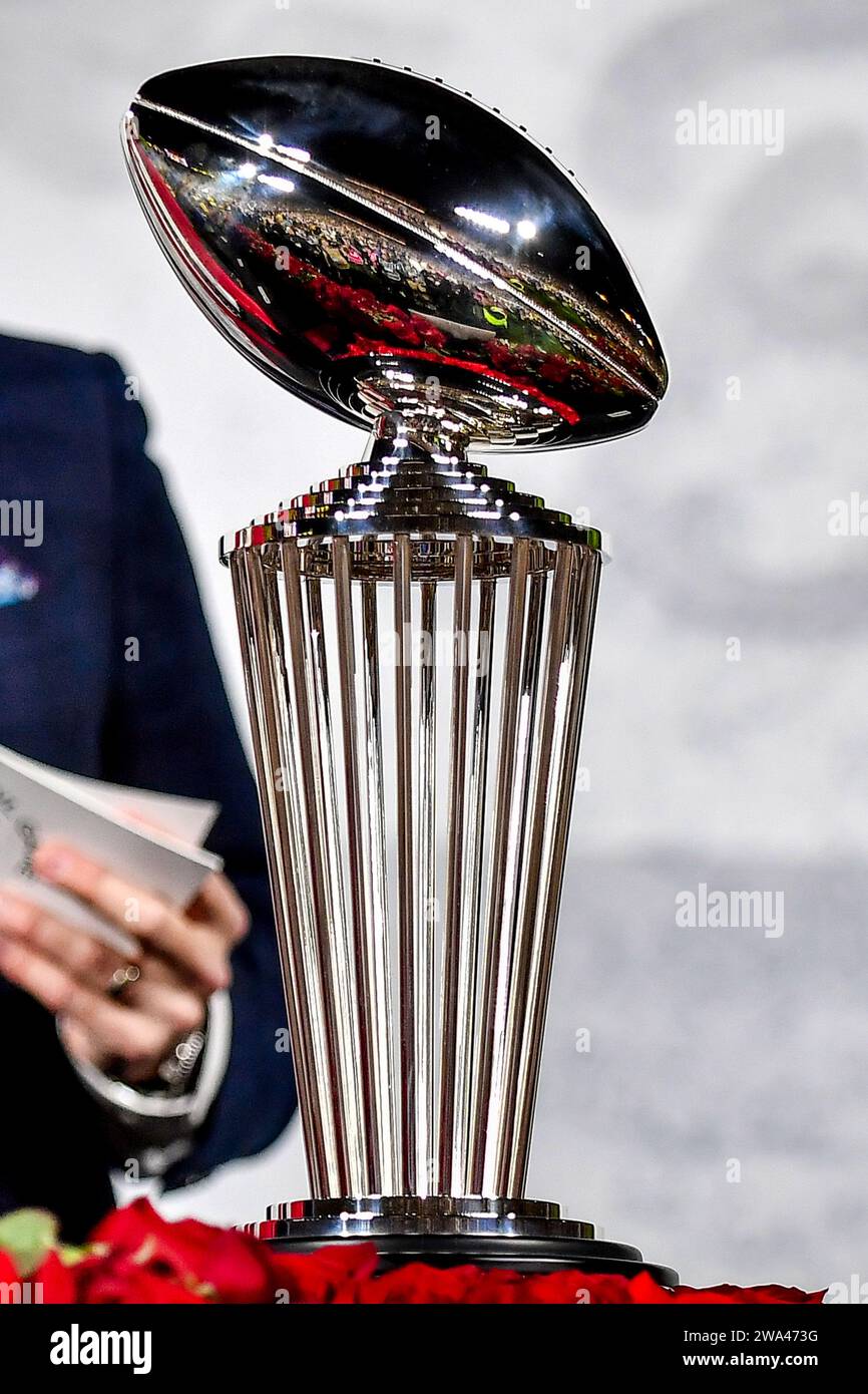 Pasadena, CA. 1st Jan, 2024. The rose bowl trophy for the 110th Rose