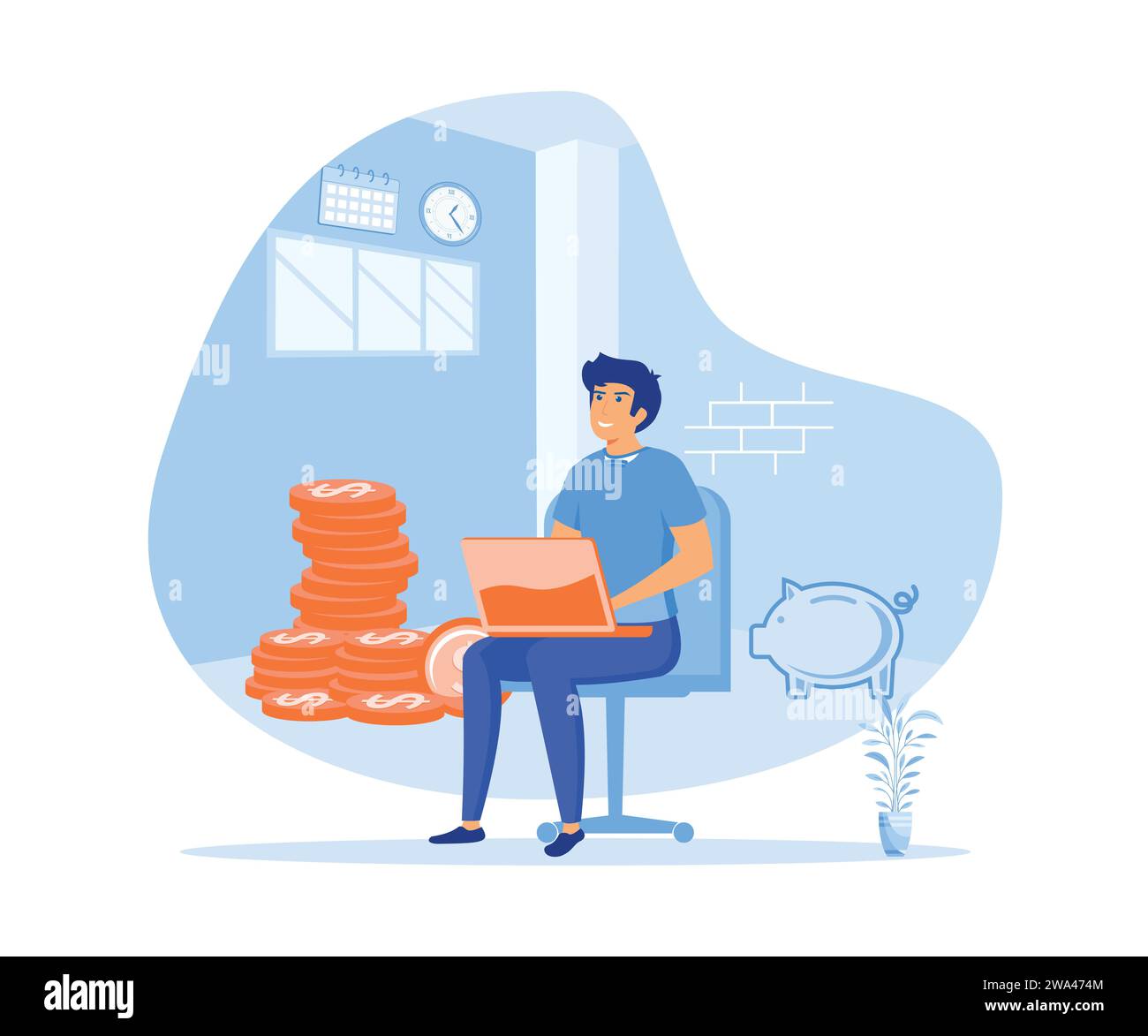Young handsome man freelancer working Stock Vector Images - Alamy