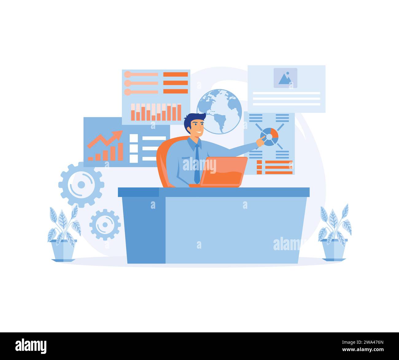 vector illustration of business, office workers are studying the infographic. flat vector modern illustration Stock Vector