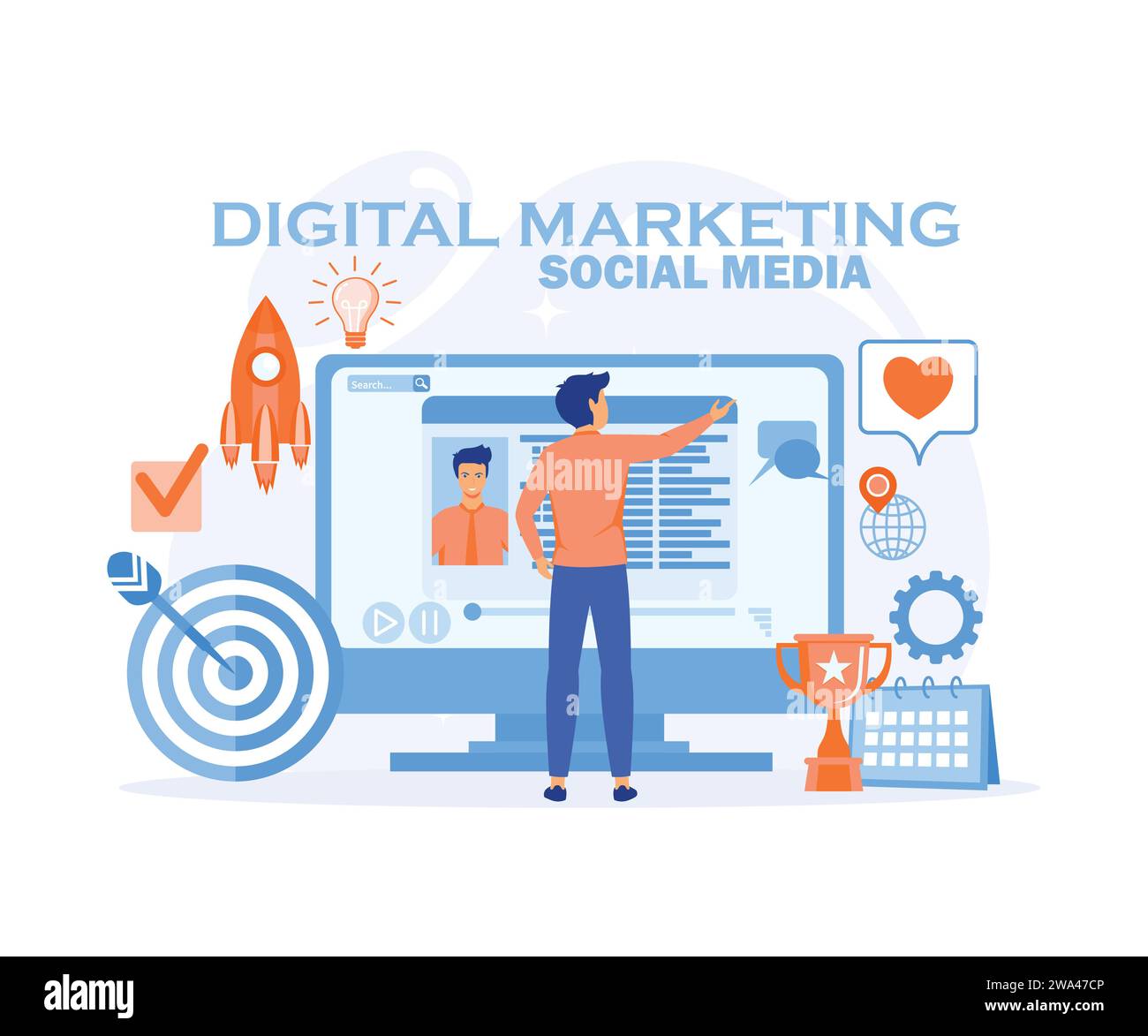 Digital marketing concept. Social network and media communication. flat ...