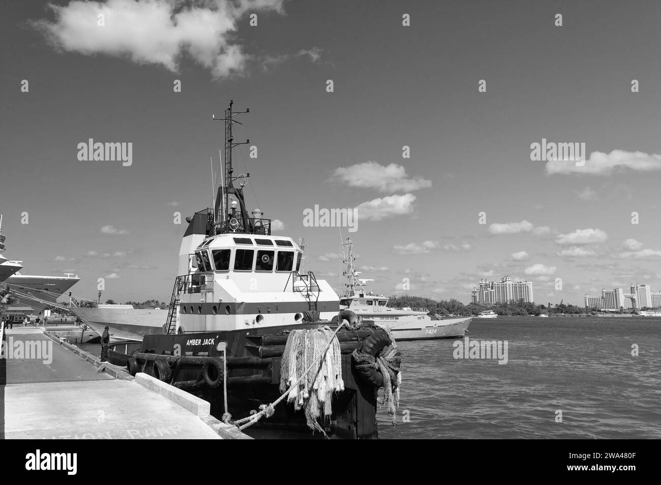 Nassau, Bahamas Februay 18, 2016 tugboat amber jack docked in the