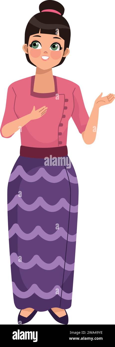 myanmar woman character Stock Vector