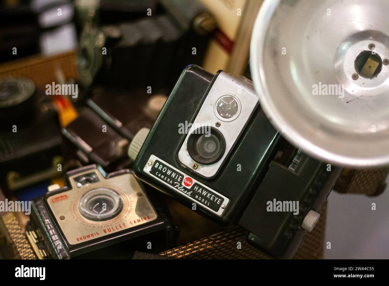 A Kodak Brownie Hawkeye Flash Model camera and Kodak Brownie Bullet