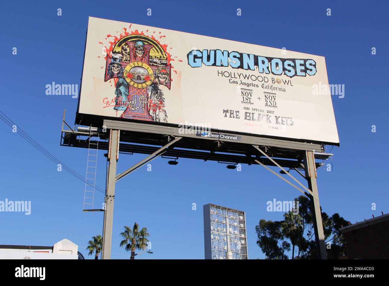 Guns N Roses The Black Keys Billboard Sunset Strip Hollywood Los Angeles Stock Photograph Stock