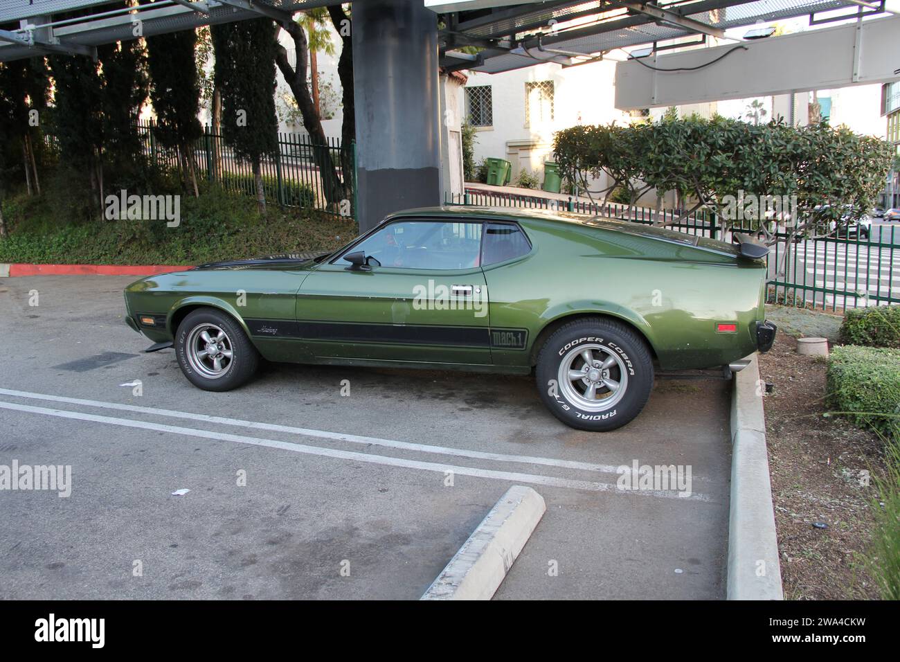 Vintage Ford Mustang Mach 1 Muscle Car Green With Black Stripe Stock Photograph Stock Photo