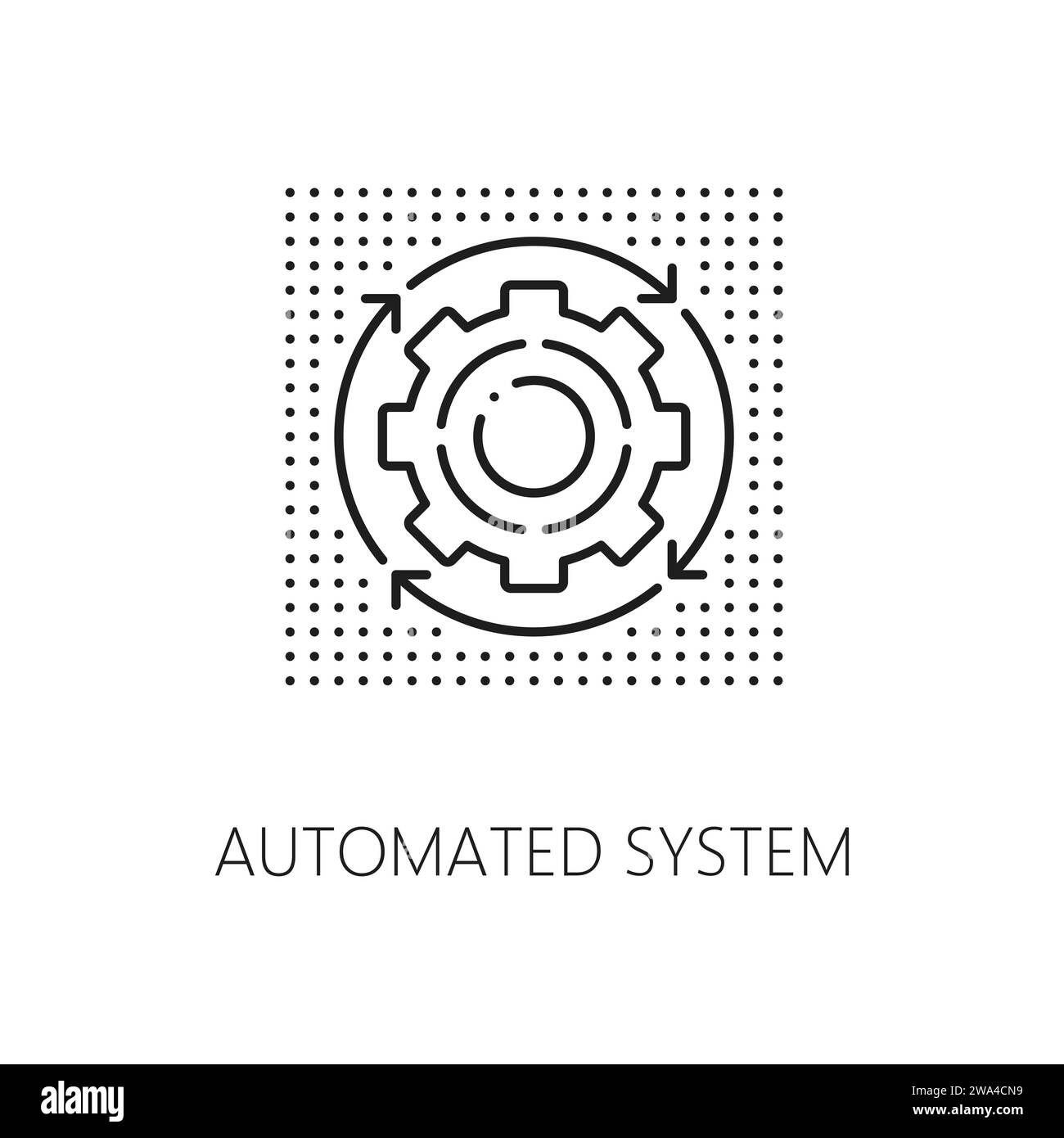 Automated system outline icon, features rotating gear, symbolizing efficient, self-operating processes and technology-driven automation, machine learning and ai artifical intelligence algorithm Stock Vector