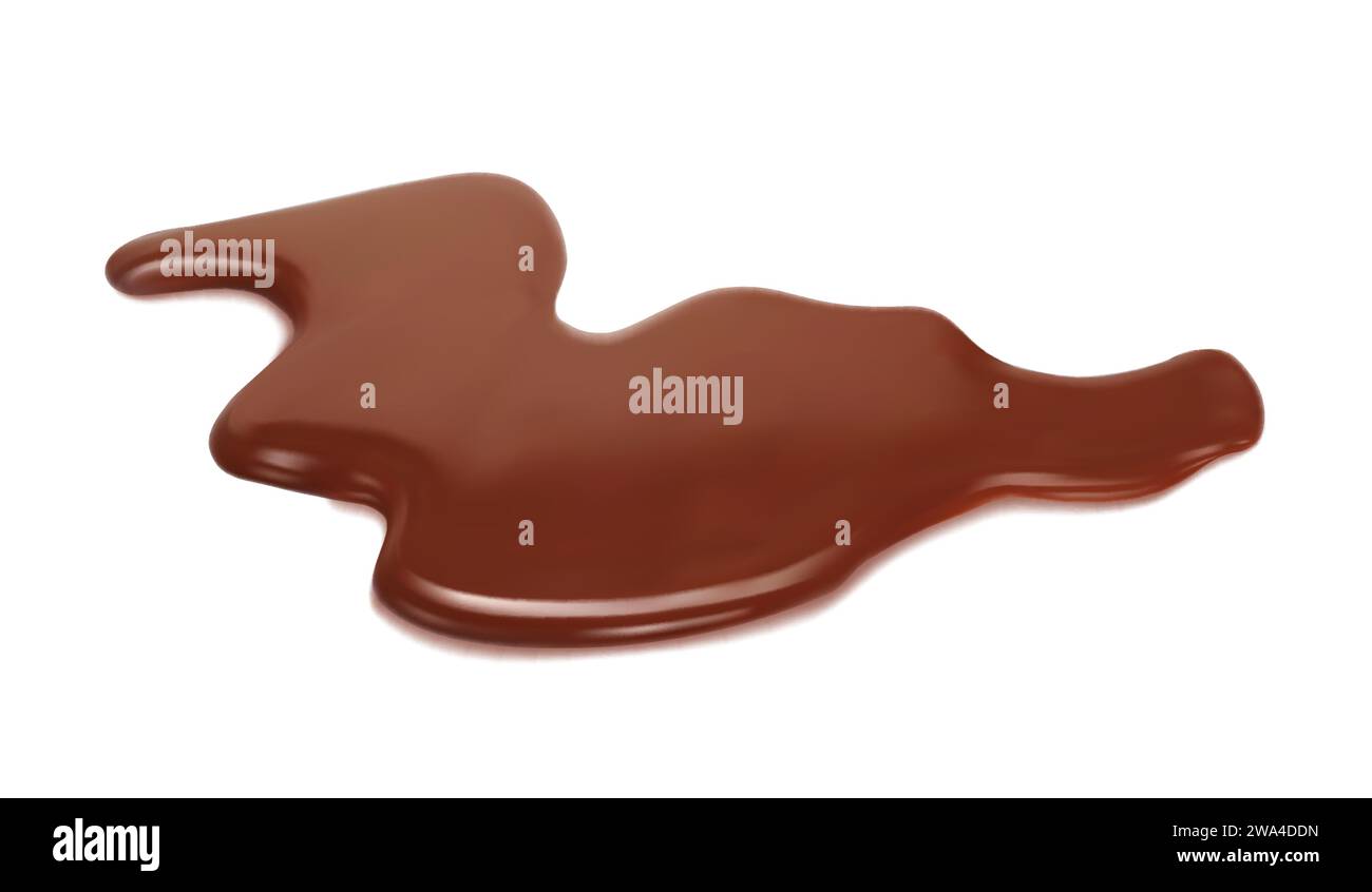 Liquid brow chocolate puddle, choco milk spill. Vector 3d splash, splatter, stain and drop of dark cocoa drink, melted cream or hot chocolate dessert with realistic creamy texture and smooth surface Stock Vector