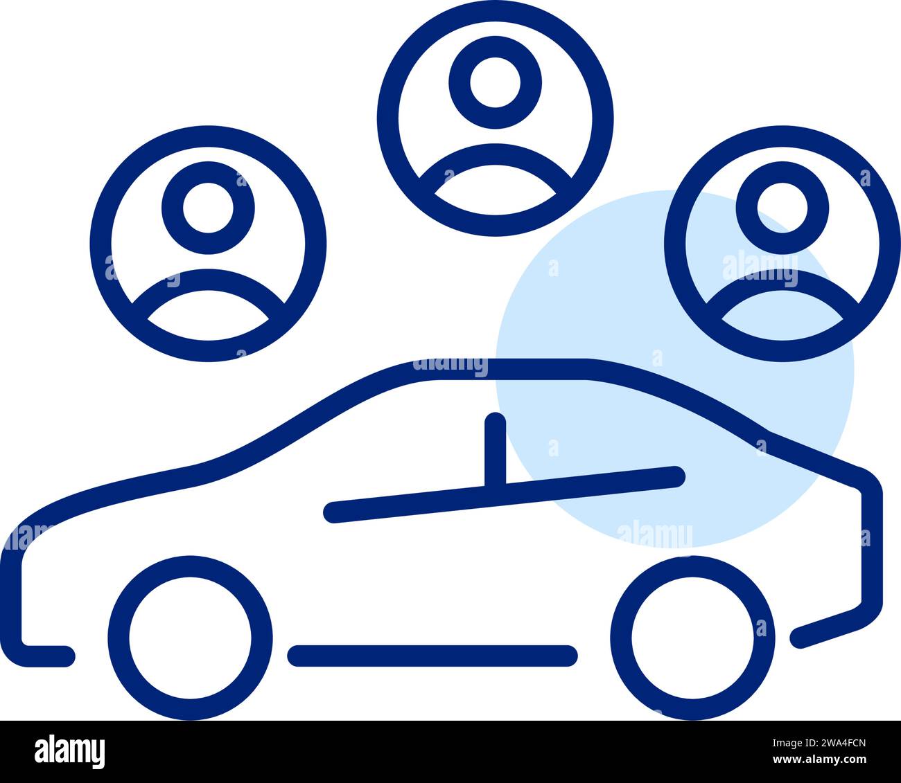 Car sharing service. Car and several users. Pixel perfect, editable stroke Stock Vector