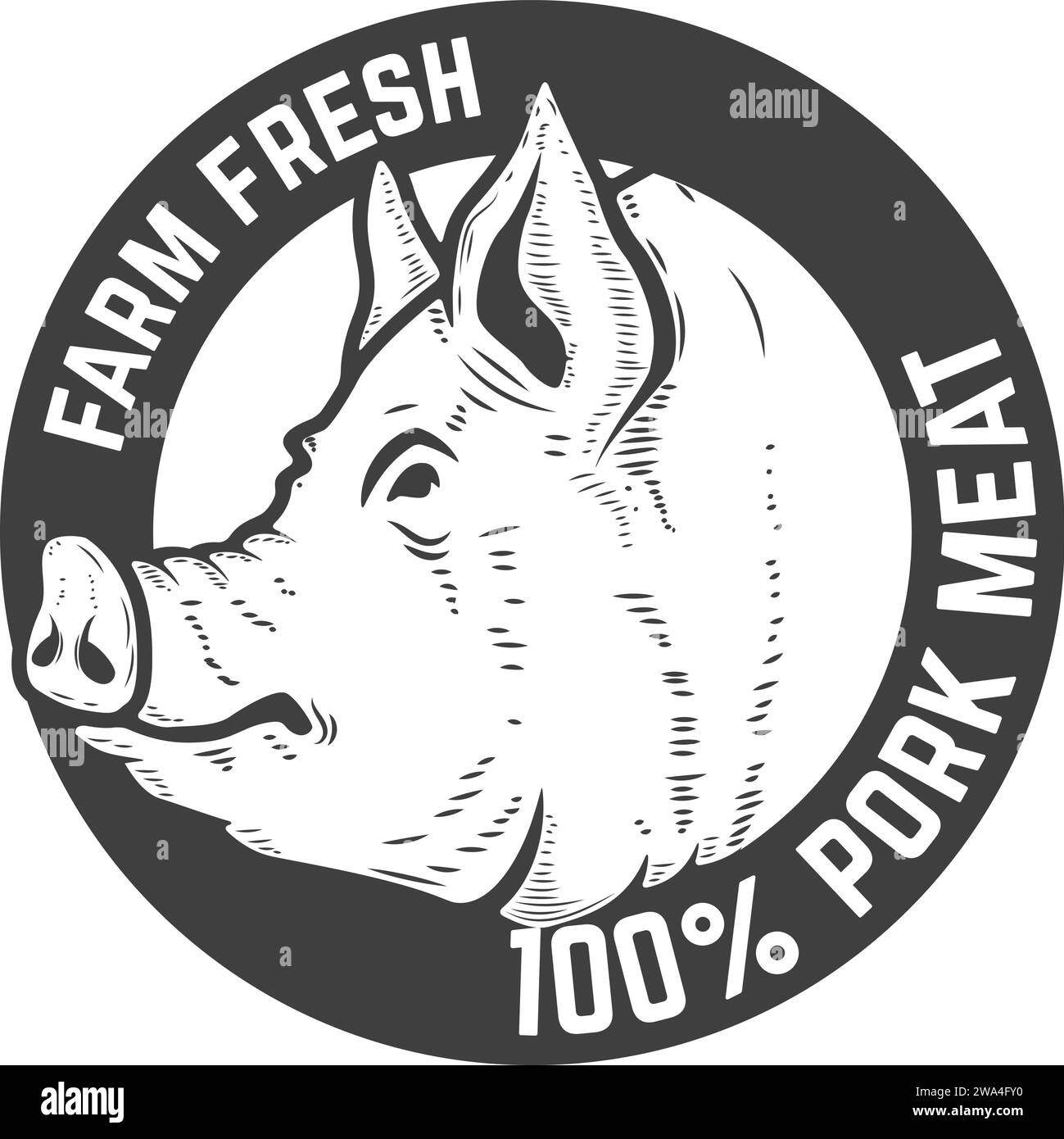 Farm fresh pork meat. Label template with pig meat Stock Vector
