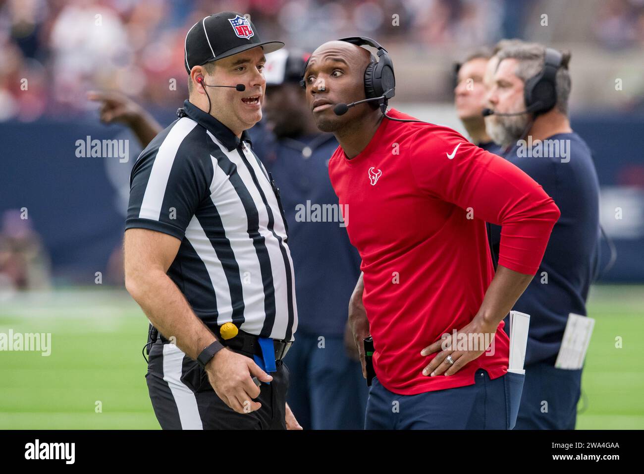 December 31, 2023 Houston Texans head coach DeMeco Ryans listens to a