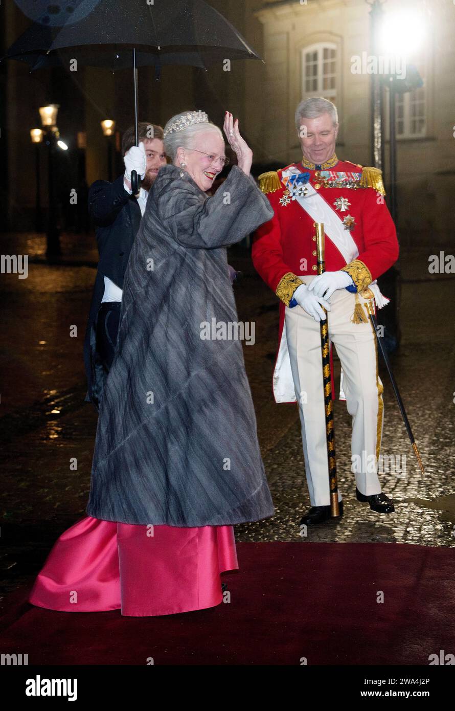 Denmark's Queen Margrethe II arrives for the New Year's banquet at