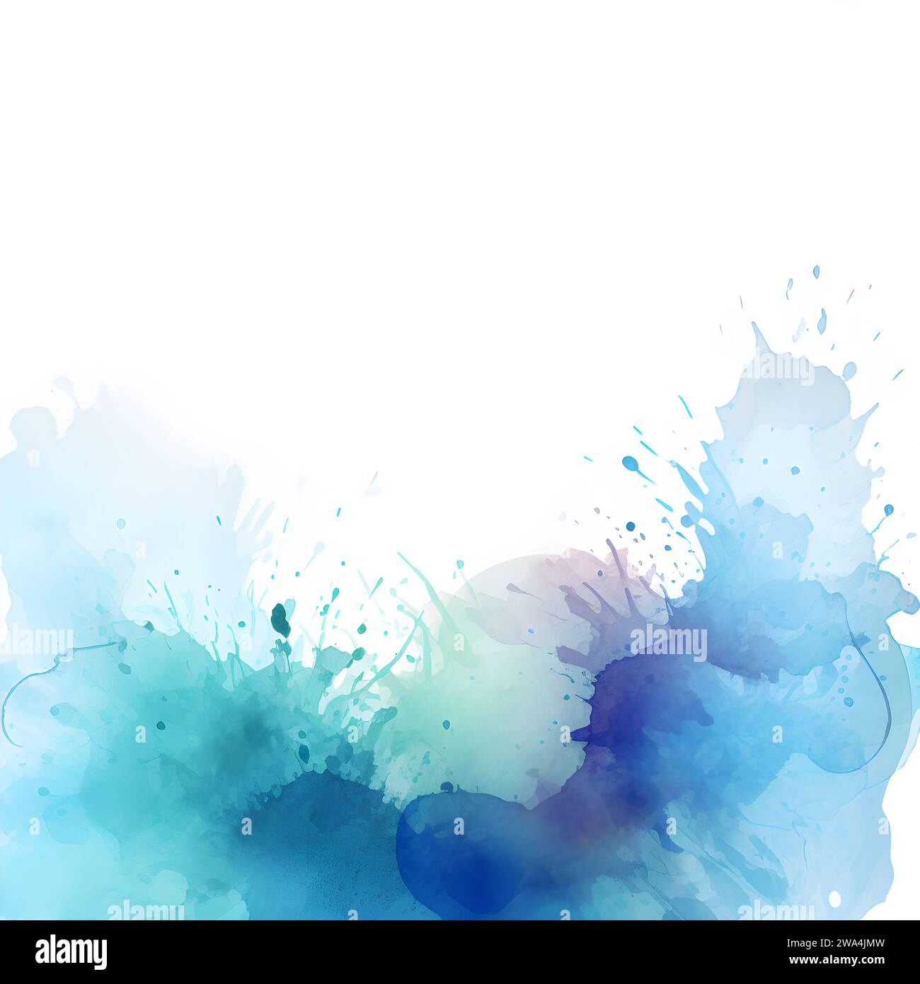 Blue abstract watercolor splash in white background border design with copy space Stock Photo