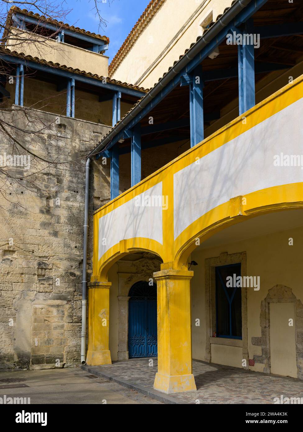Arles, France - March 13, 2023: Courtyard of L'espace Van Gogh in Arles on a sunny day in springtime.The Espace van Gogh was originally built in the s Stock Photo