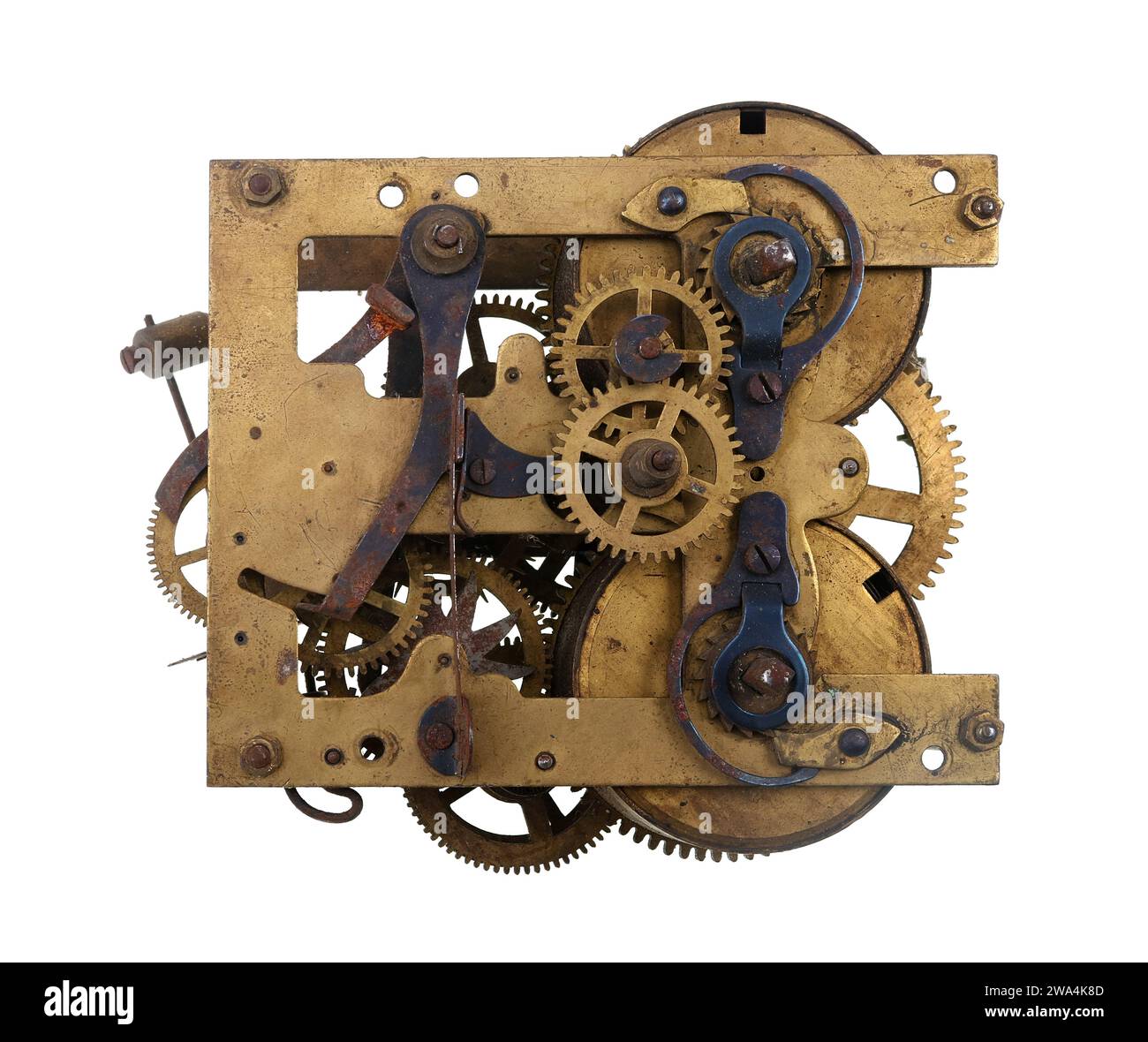 Old wall clock mechanism isolated on white Stock Photo Alamy