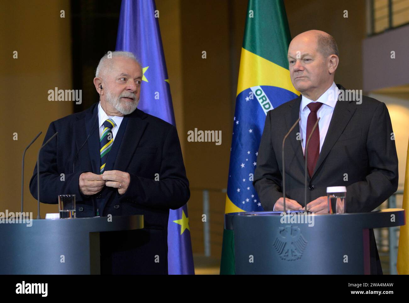 Der Praesident von Brasilien , Luiz Inacio Lula da SILVA , und Bundeskanzler Olaf SCHOLZ , 04.12.2023 President of Brazil , Luiz Inacio Lula da SILVA , and Chancellor Olaf SCHOLZ , 04.12.2023 *** The President of Brazil , Luiz Inacio Lula da SILVA , and Chancellor Olaf SCHOLZ , 04 12 2023 President of Brazil , Luiz Inacio Lula da SILVA , and Chancellor Olaf SCHOLZ , 04 12 2023 Stock Photo