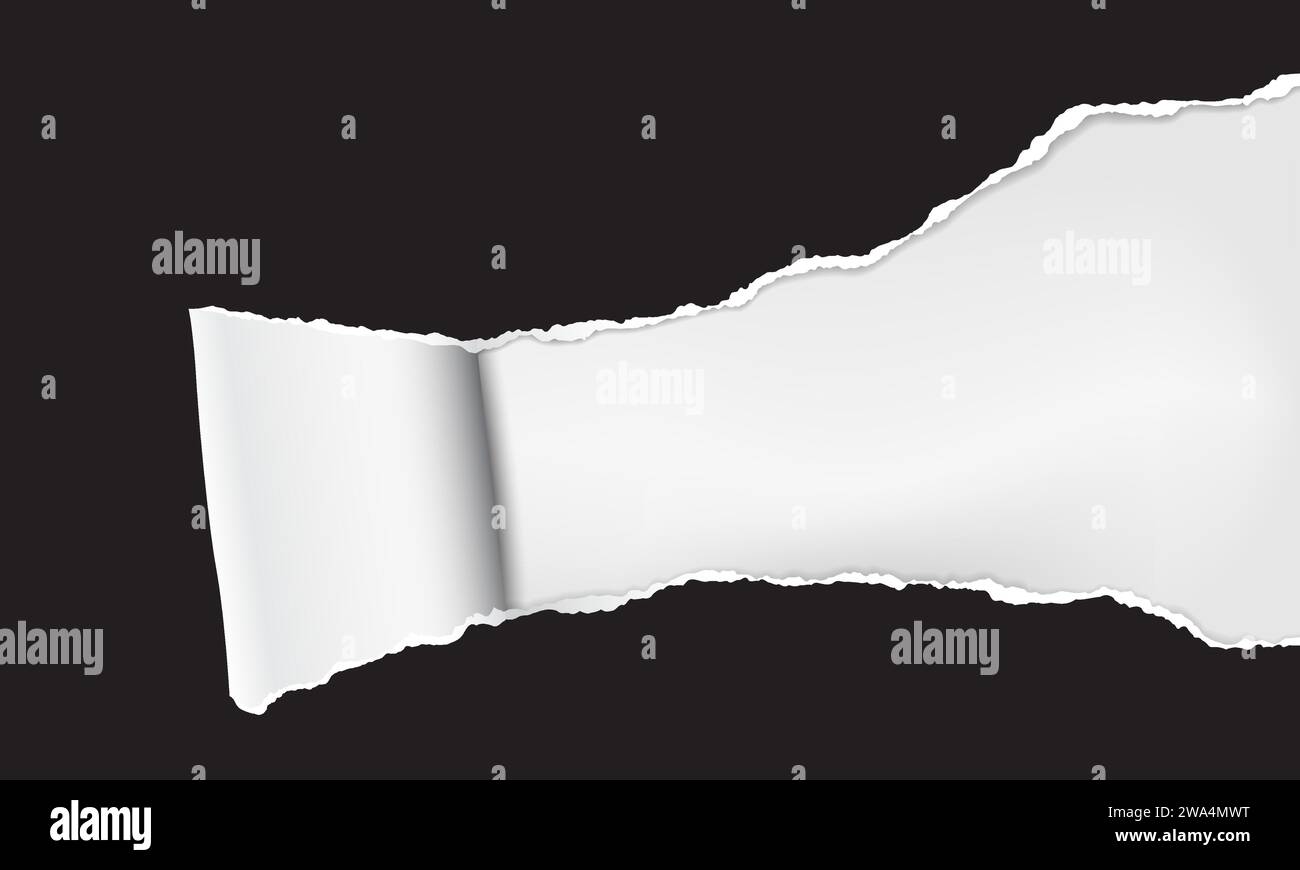 Torn, ripped black paper with soft shadow is on white background for ...