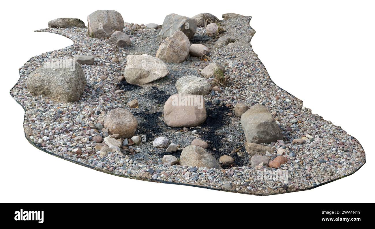 Single Rocks Made Home Homemade rock garden in the village. Isolated on white Stock Photo - Alamy