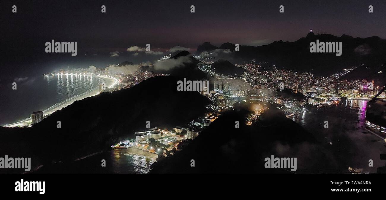 Aereal night view of Rio de Janeiro, Brasil. Stock Photo
