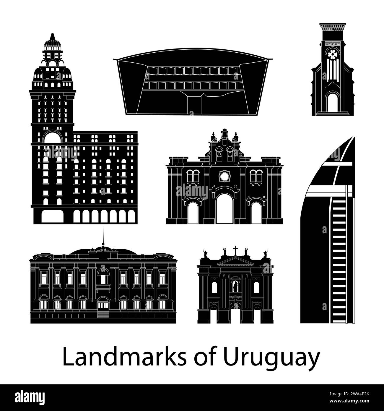 Set Of Uruguay Famous Landmarks By Silhouette Stylevector Illustration Stock Vector Image And Art 6171