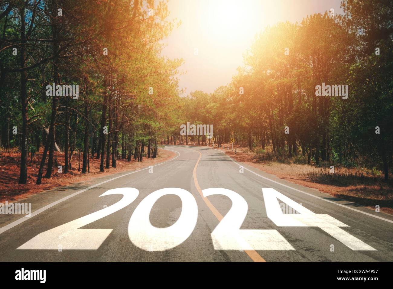 2024 written on the road. New year 2024. Business achievement goal and