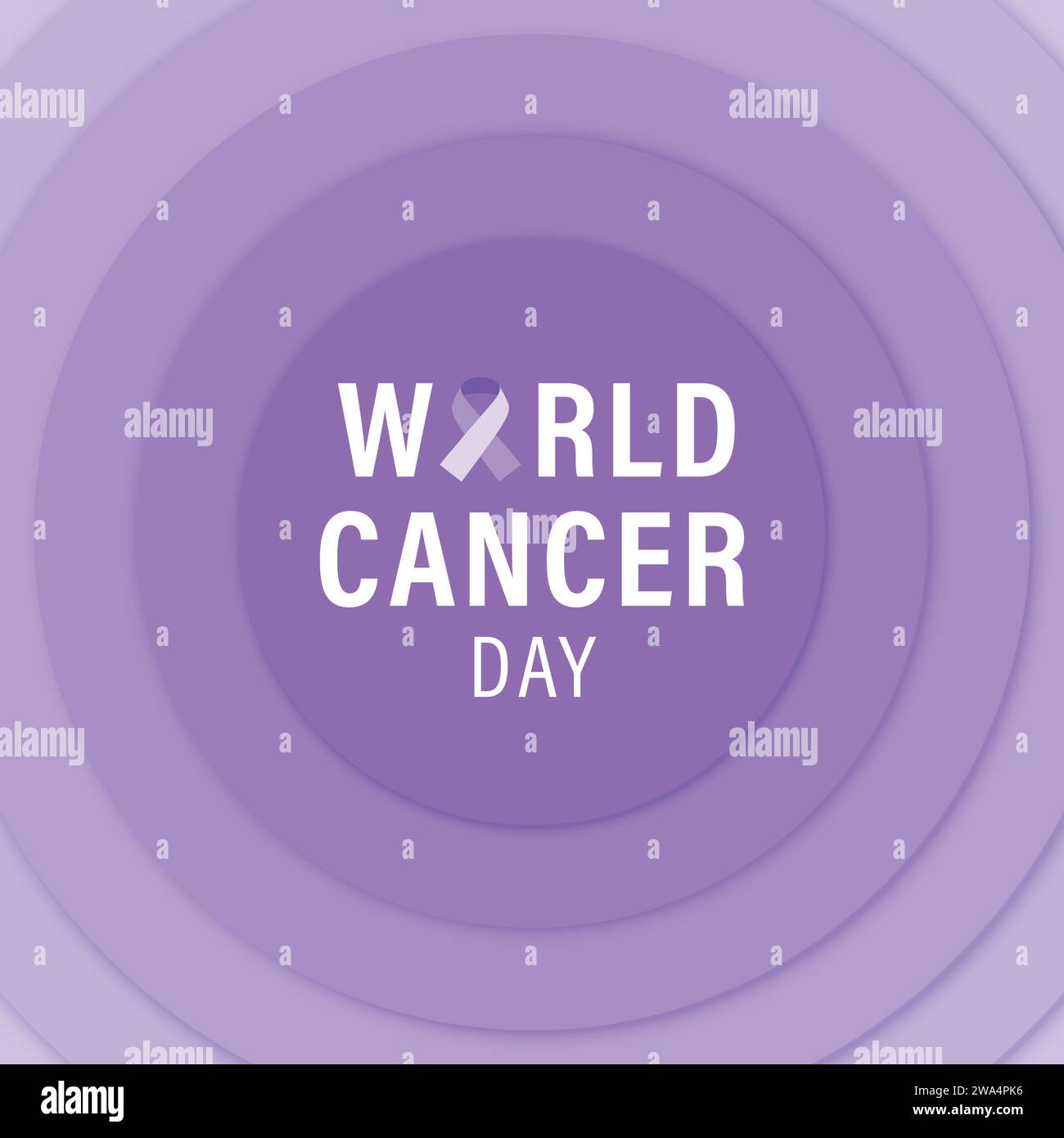 World cancer day text with ribbon symbol on purple background, vector illustration design Stock Vector