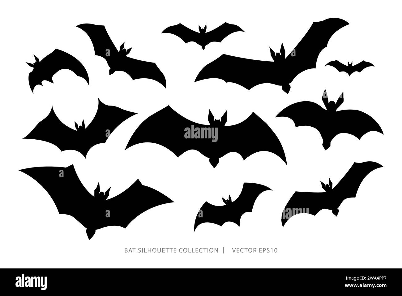 Halloween bat silhouette decoration set isolated on white background ...