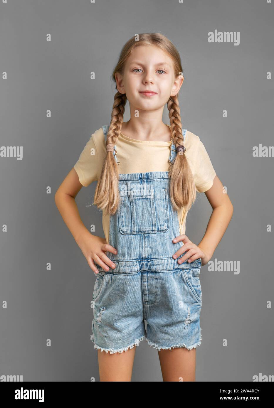 Portrait of a smiling little girl with blond braided hair Stock Photo ...