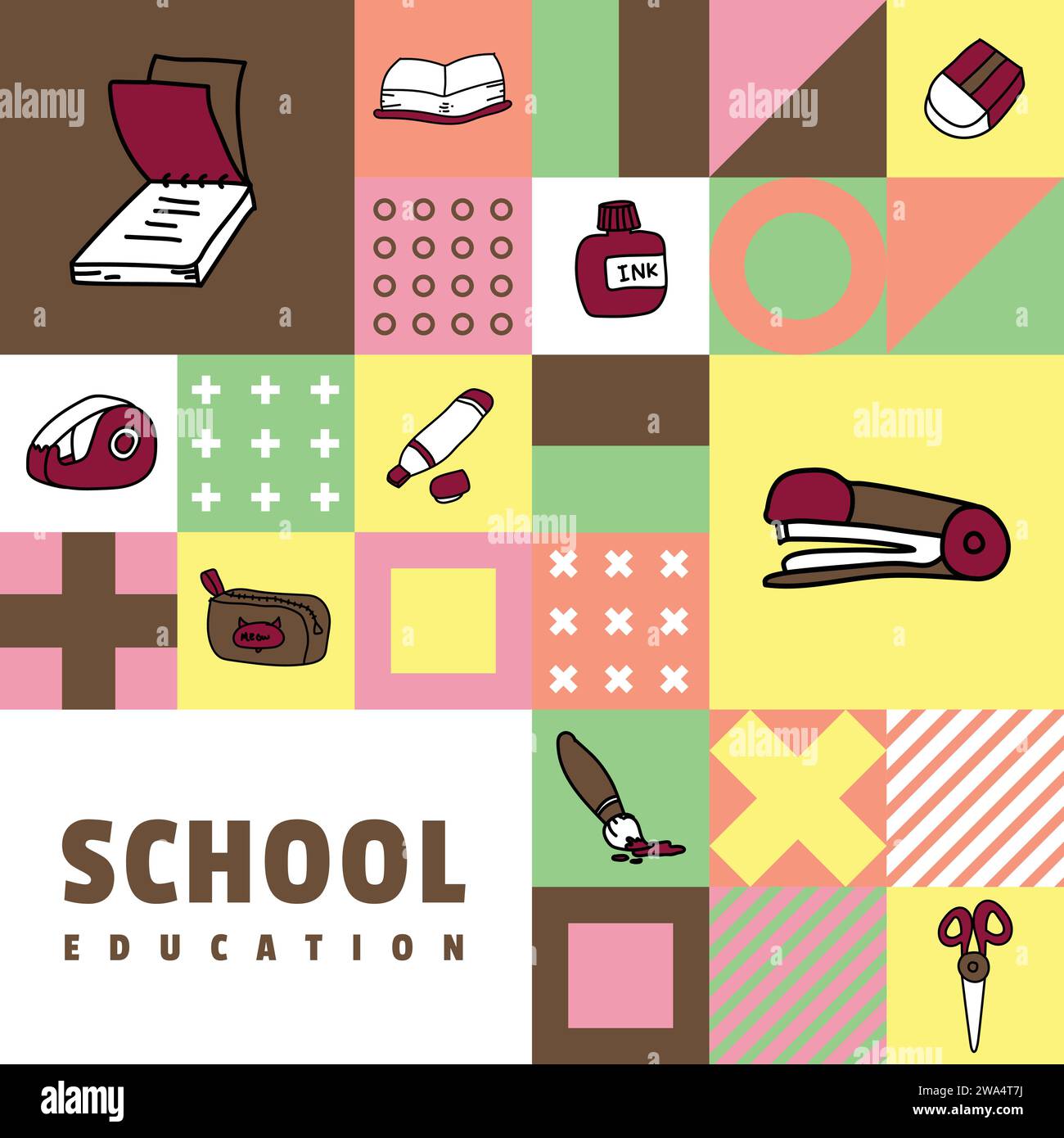 Flat square school education banner and poster design illustration ...