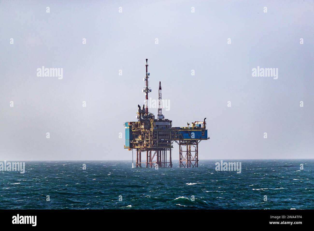 North Sea oil platform on a carm day at sea. North Sea. Stock Photo