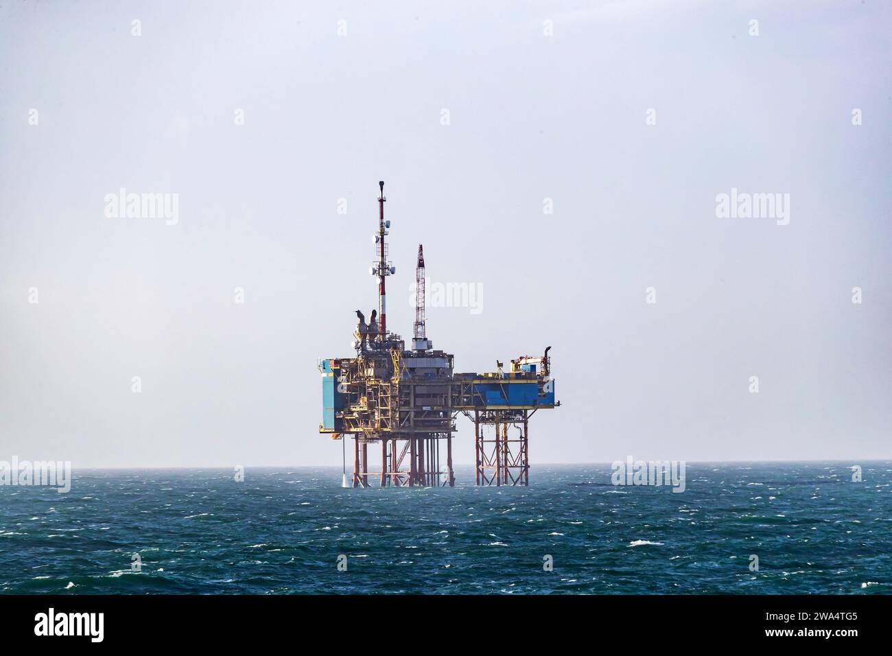 North Sea oil platform on a carm day at sea. North Sea. Stock Photo