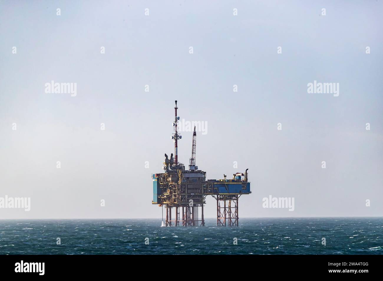 North Sea oil platform on a carm day at sea. North Sea. Stock Photo