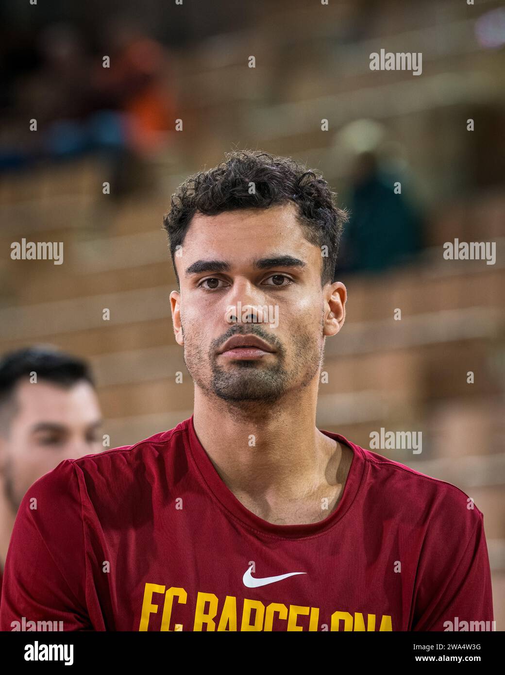 Monaco, Monaco. 29th Dec, 2023. Barcelona #1 Oscar da Silva is seen in action ahead of the match for the 17th round of the Turkish Airlines Euroleague between AS Monaco and FC Barcelona at the Salle Gaston-Medecin in Monaco, on December 29, 2023. Photo by Laurent Coust/ABACAPRESS.COM Credit: Abaca Press/Alamy Live News Stock Photo